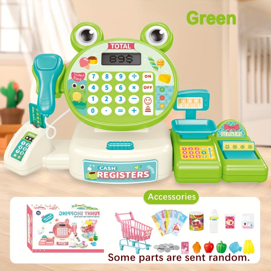 Mini Cash Register Pretend Play Set with Scanner Credit Card and Fruits for Kids 3+