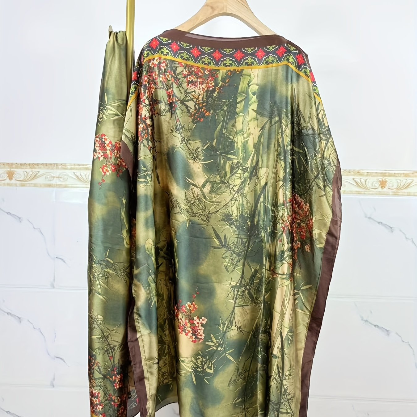 Блузка женская больших размеров с цветочным принтом зеленый и коричневый, дышащий полиэстер, повседневная и официальная