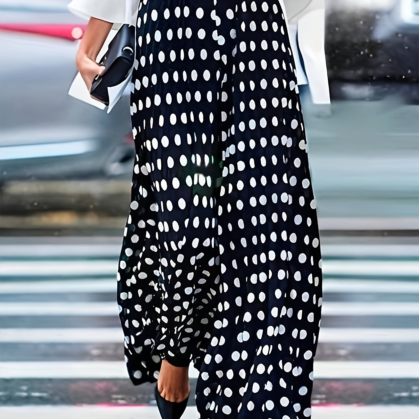 Pantalones de pierna ancha con lunares para mujer, poliéster, cinturón, casual, verano