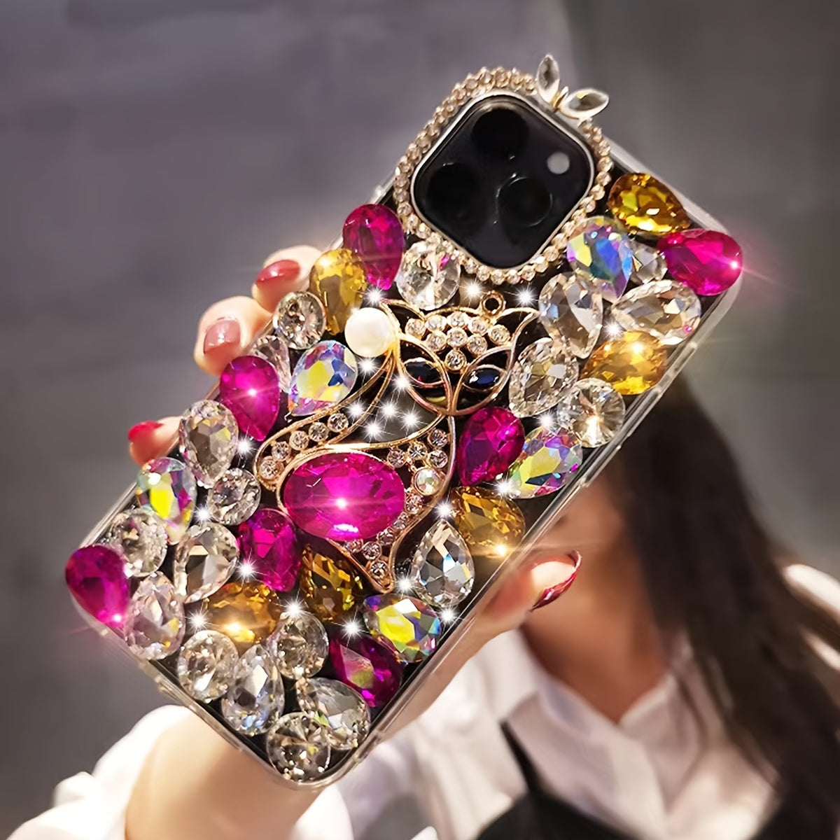 Luxury Pearl Rhinestone Fox Phone Case for iPhone 16 Promax Shockproof Acrylic