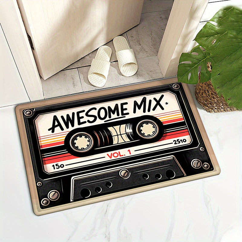Retro Cassette Tape Welcome Mat Plush Anti-Slip Flannel Rug for Home