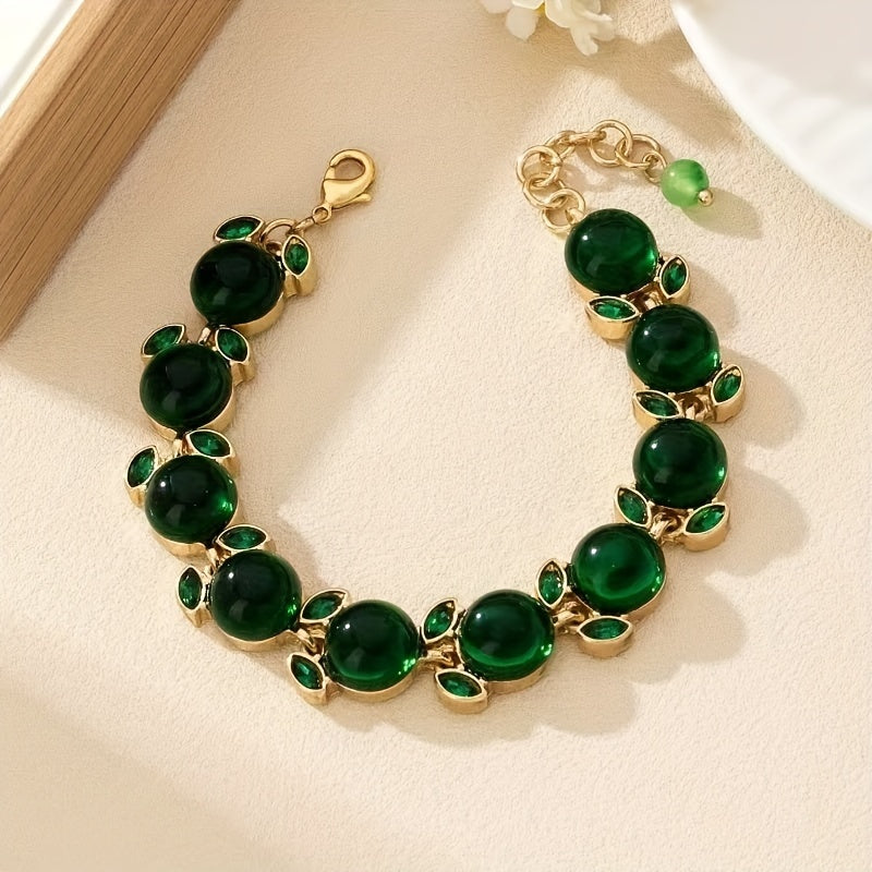 Green Resin Bracelet Vintage Infinity Design Synthetic Stone Zinc Alloy Jewelry for Women