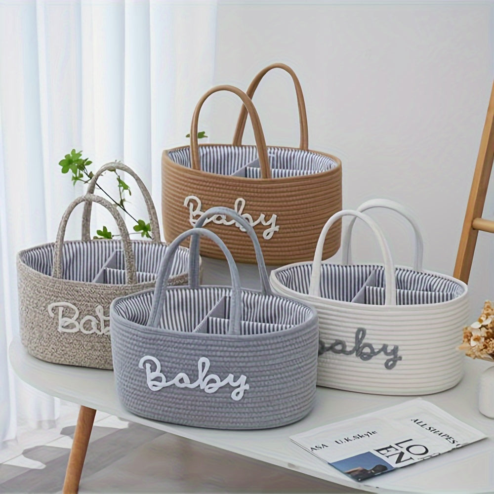 Woven Storage Basket with Removable Cotton Rope Inner Divider for Dry and Wet Separation
