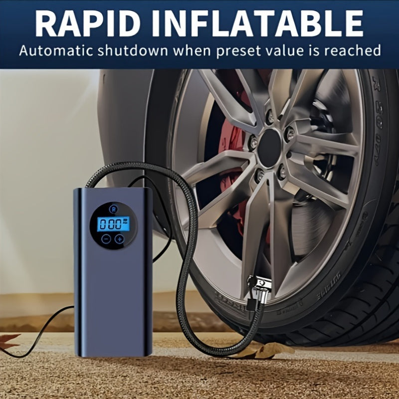 Portable Wireless Tire Inflator with LED Display, Rapid Air Compressor, Rechargeable Battery
