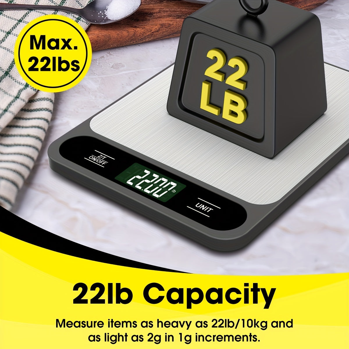 Black Food Scale 22lb/10kg with Precise Graduation for Baking Cooking and Weight Loss