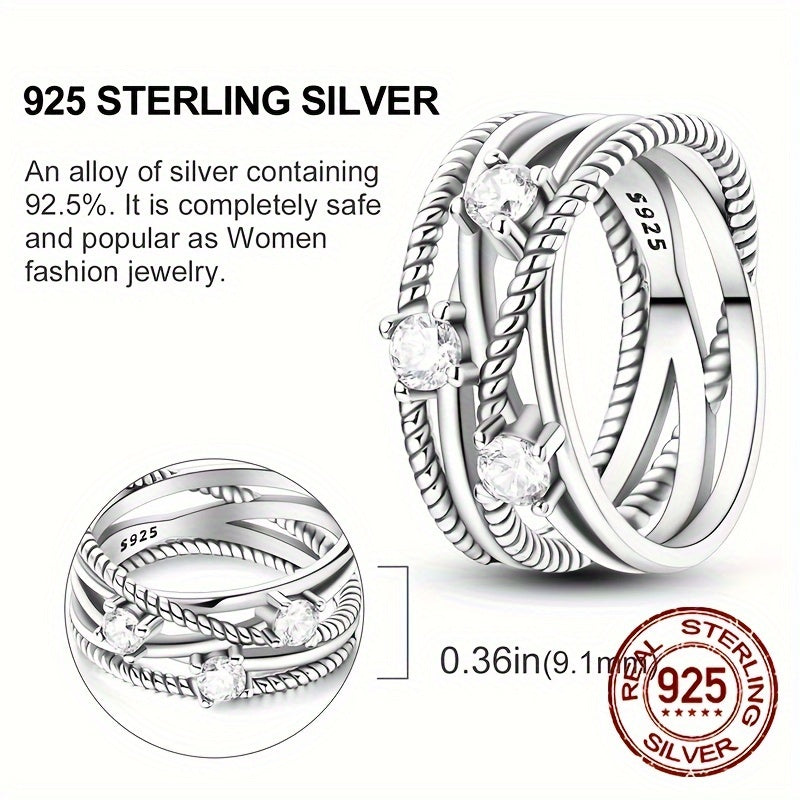 Sterling Silver Ring Intertwined Design Zirconia Accents Jewelry for Daily Wear