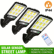 Luces de sensor de movimiento solar con control remoto, pack de 3, farolas solares para jardín, patio y césped