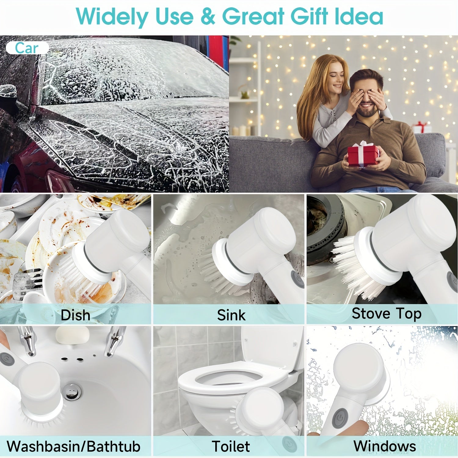 8-in-1 Cordless Electric Spin Scrubber for Bathroom Kitchen Floor Wall Cleaning