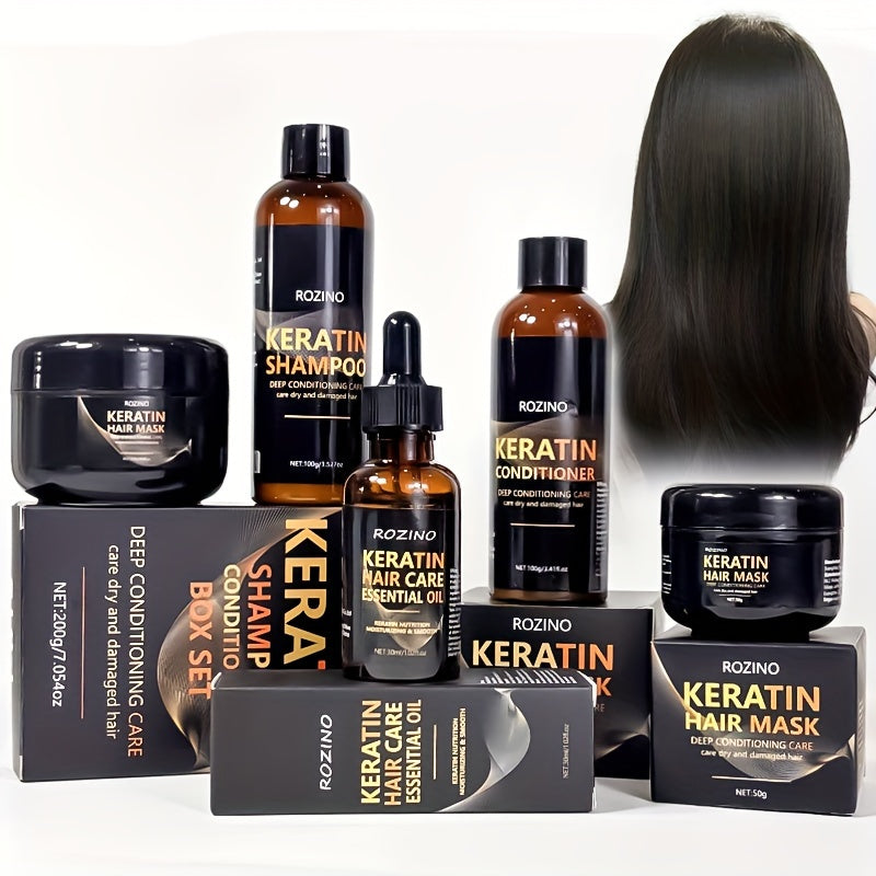 5-Piece Keratin Hair Care Set with Shampoo Conditioner Hair Mask and Essential Oil for Normal Hair