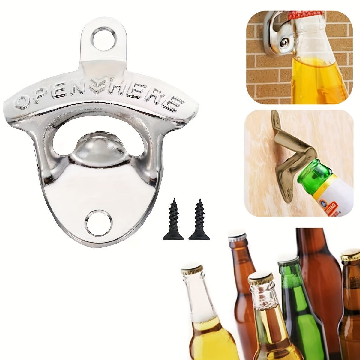 Zinc Alloy Wall-Mounted Beer Bottle Opener Rustic Finish Multiple Colors