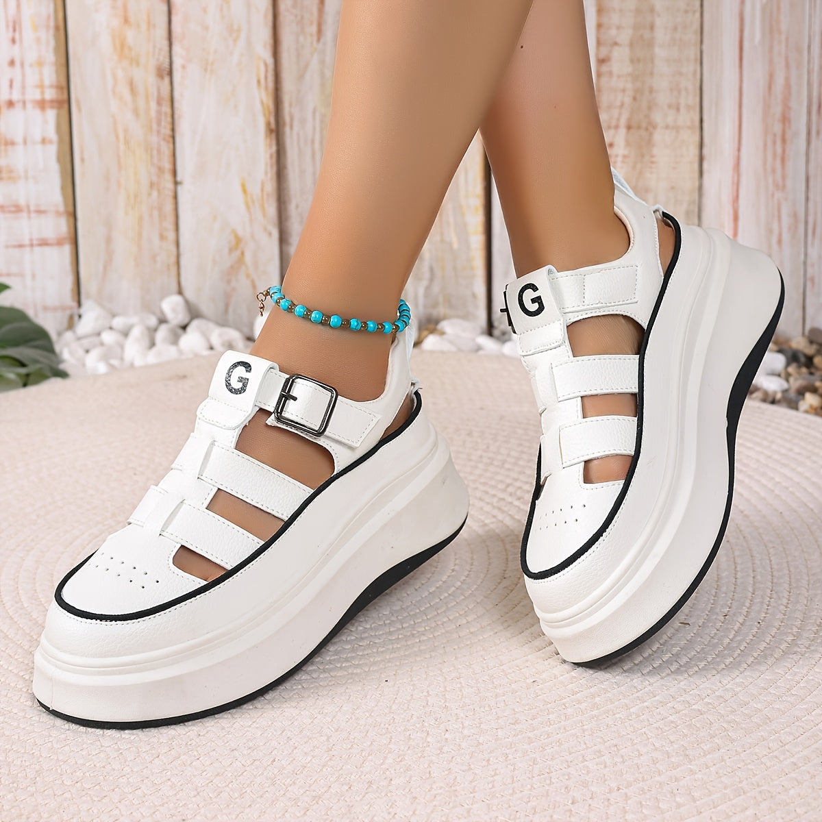 Women Casual Platform Mules Summer Breathable Chunky Heel Shoes