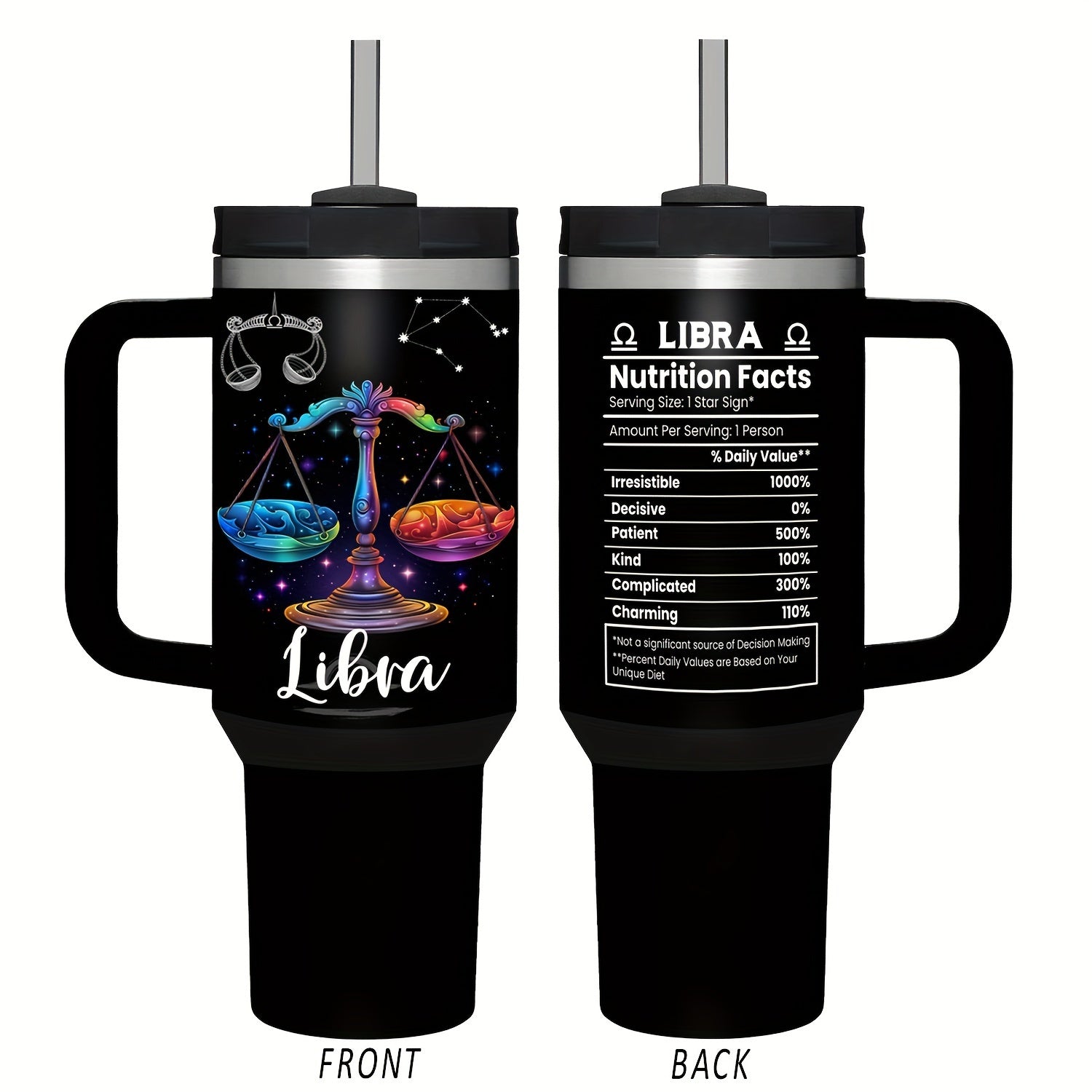 Vaso de acero inoxidable Zodiac de 40oz con asa y pajilla, a prueba de fugas, libre de BPA, taza de café de astrología para hombres y mujeres