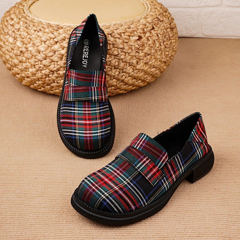 Women's Plaid Loafers Slip-On Dress Shoes Non-Slip Rubber Sole