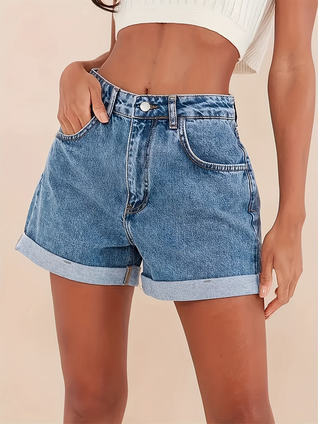 Women's Plus Size Casual Denim Shorts Blue Comfortable Summer
