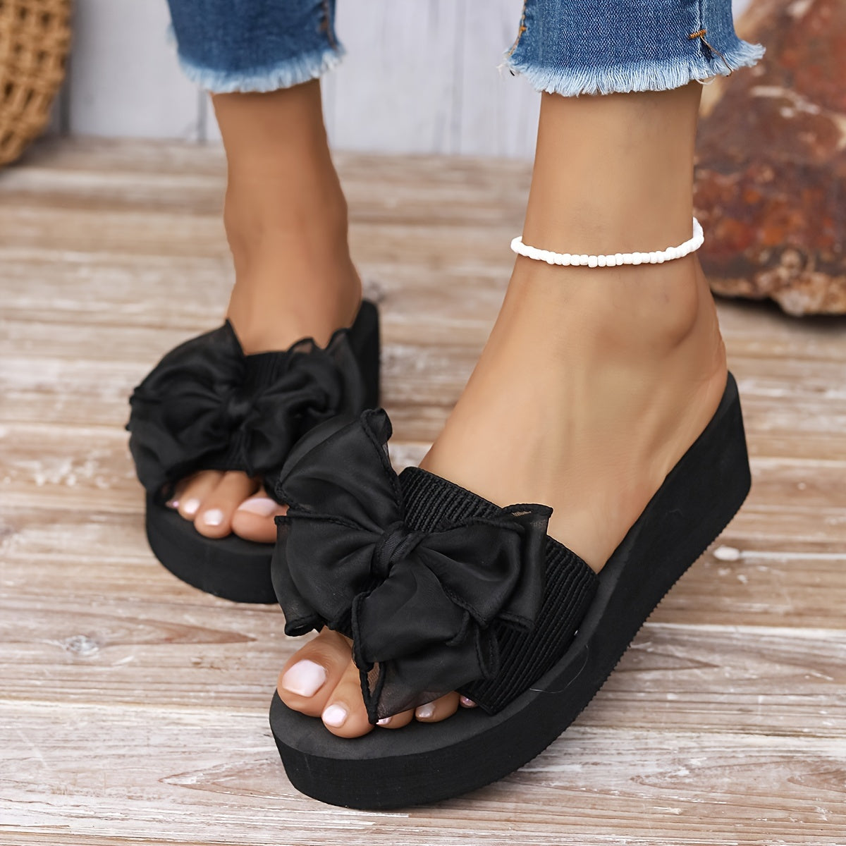 Women's Floral Wedge Slide Sandals Open Toe Casual Beach Fabric