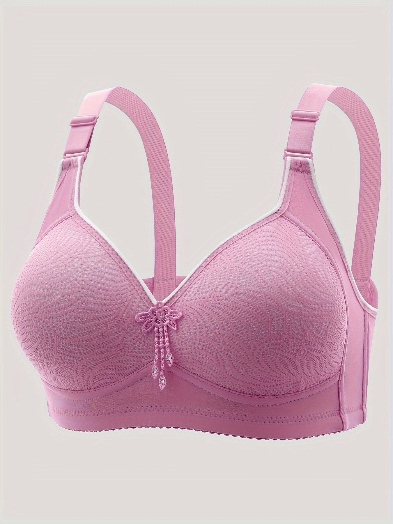 Women's Jacquard Wireless Padded Bra with Appliques and Light Padding