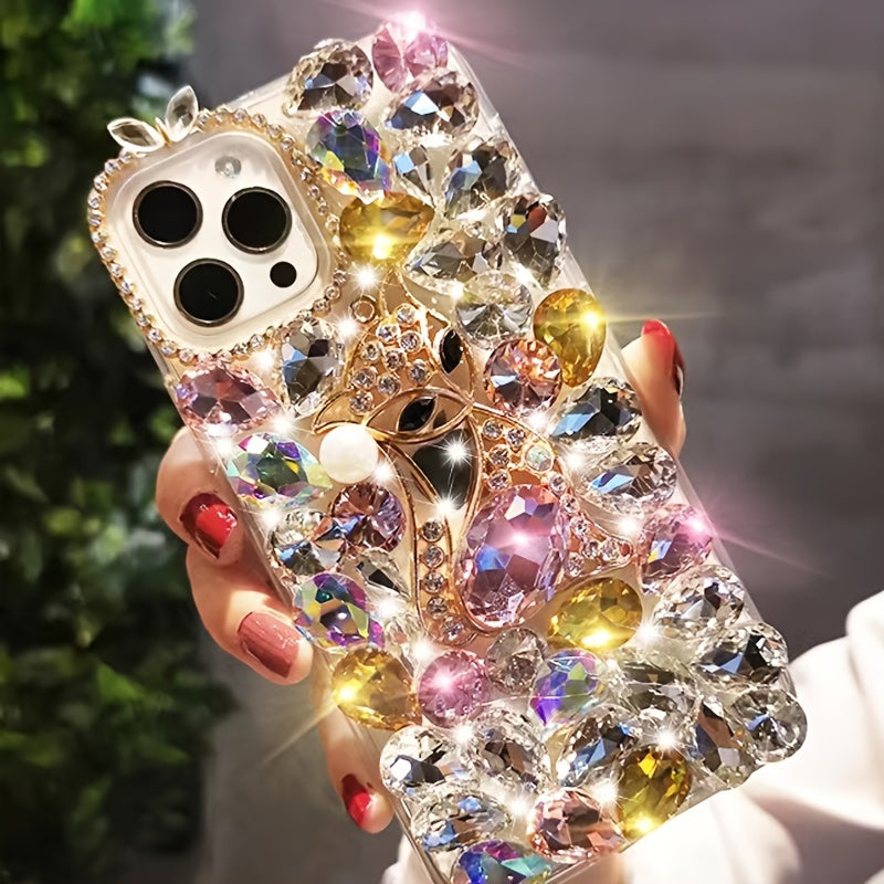 Luxury Pearl Rhinestone Fox Phone Case for iPhone 16 Promax Shockproof Acrylic
