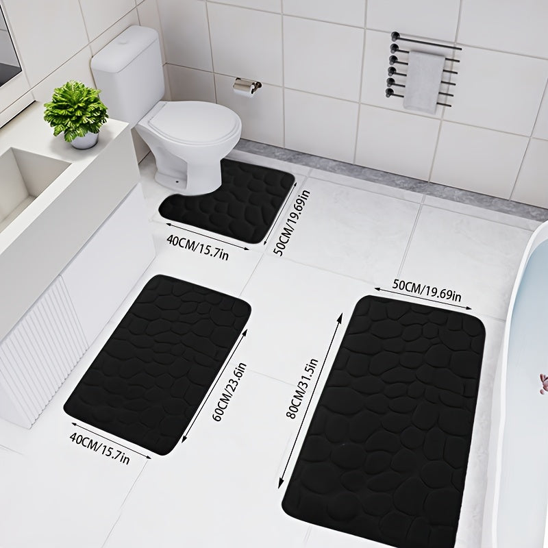Juego de 3 alfombrillas de baño navideñas, ultra absorbentes, antideslizantes, de felpa suave de punto de poliéster para bañera, ducha y hogar