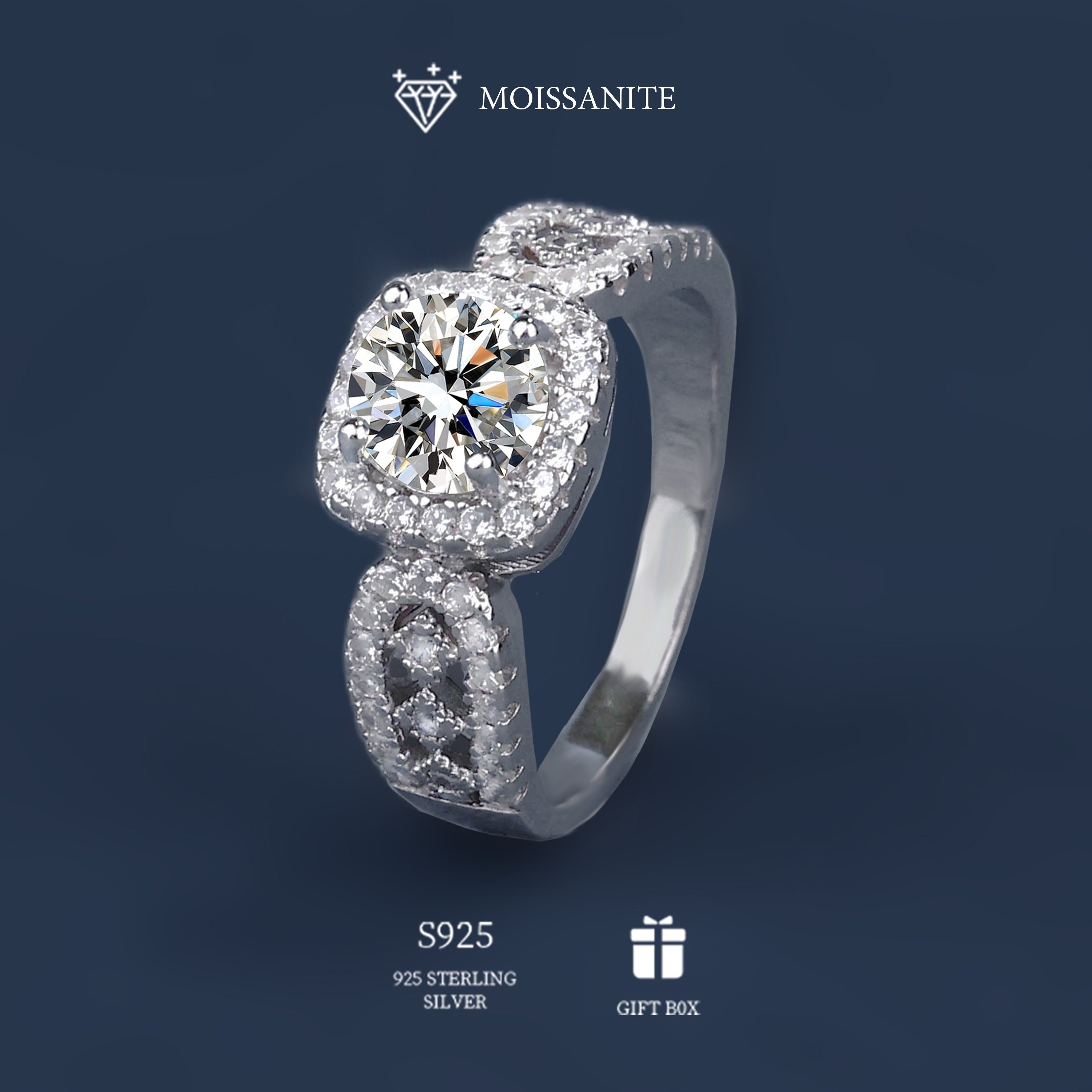 925 стерлинговое серебро, покрытое винтажным бохо, обручальное кольцо с 1 каратным моиссанитом: гипоаллергенное, элегантный дизайн для женщин. Классические роскошные ювелирные изделия для свадеб, юбилеев или подарков на день рождения.