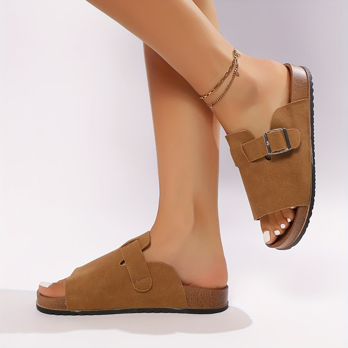 Women's Black Microfiber Mules Clogs with Buckle Strap Spike Heel