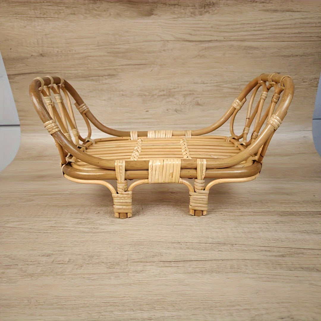 Kids Photography Props Rattan Bed and Chair Set for Studio Sessions Ginger Yellow