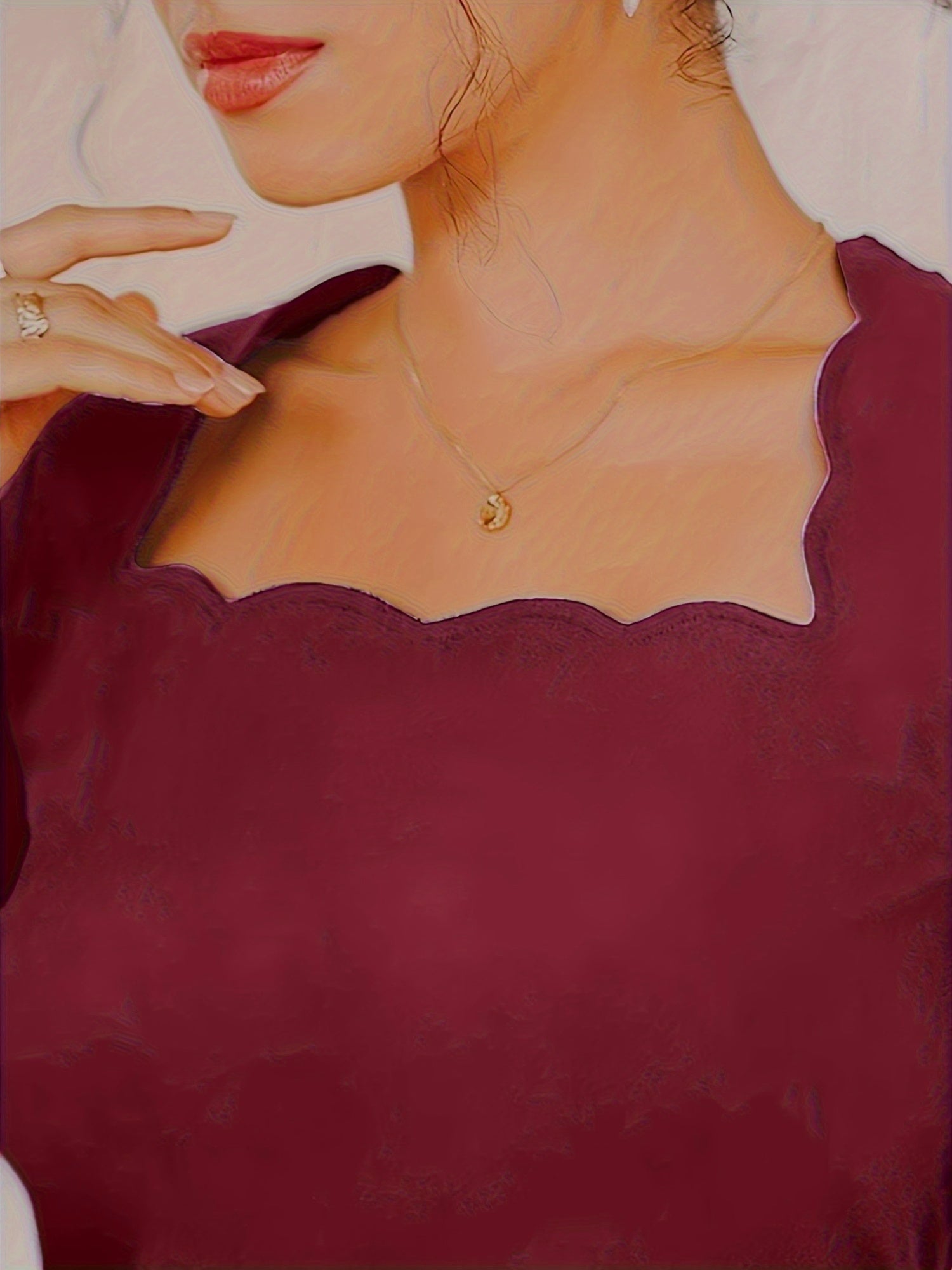 Plus Size Women's Black Ruffled Long Sleeve Top Casual Stretchy Fall Winter