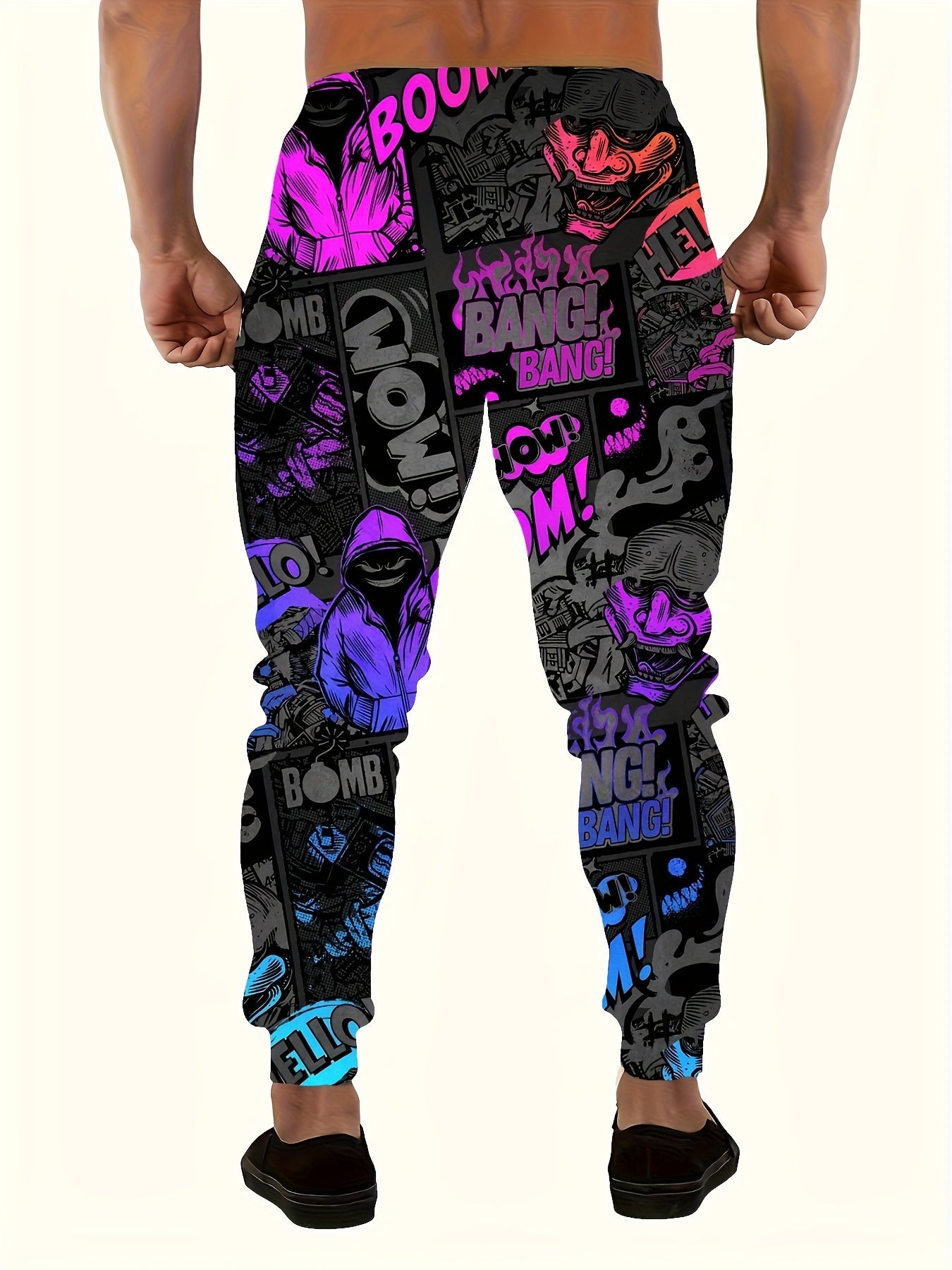 Мужские джоггеры большого размера с граффити-принтом, полиэстеровые повседневные штаны с карманами