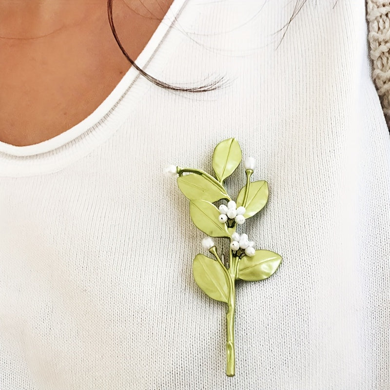 Women's Floral Brooch Pin with Myrtle Flower Branch Design for Romantic Gift