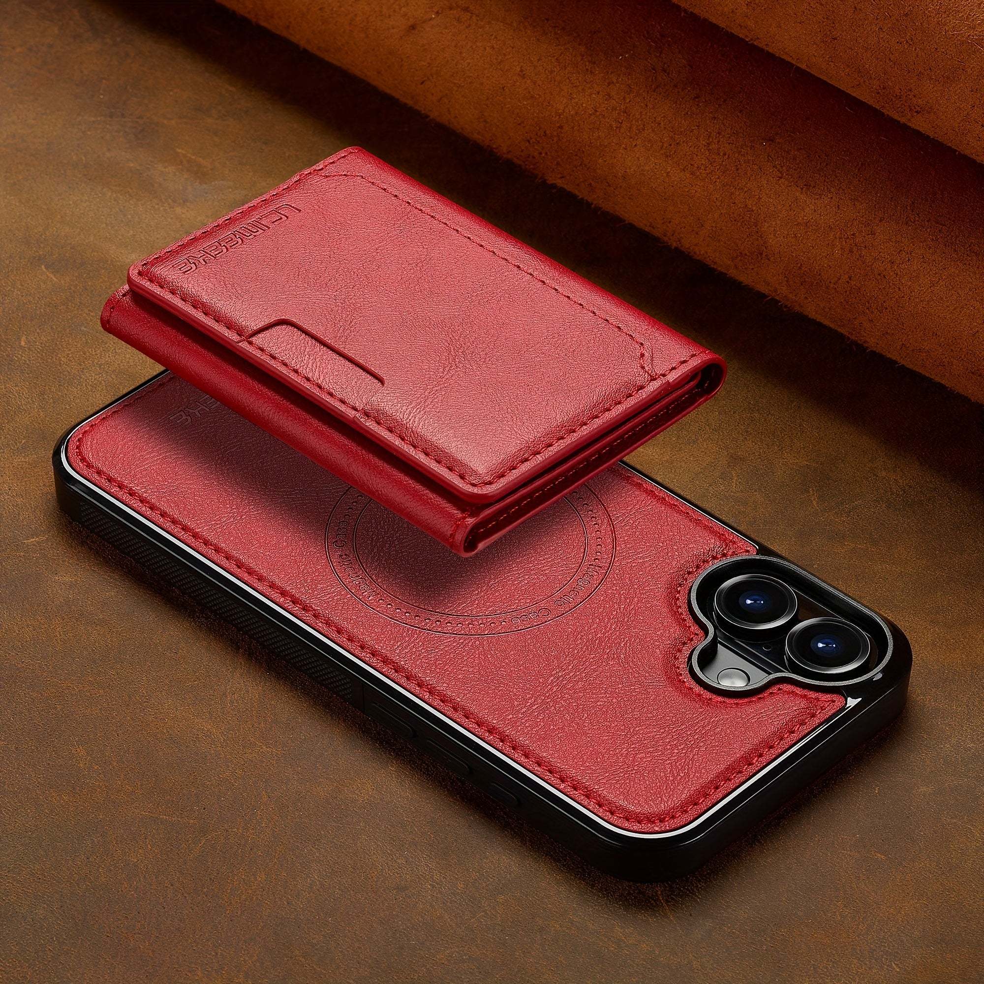 Funda de teléfono de cuero sintético desmontable para iPhone 11-16 con ranuras para tarjetas y carga inalámbrica magnética