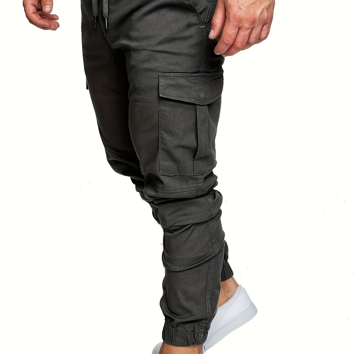 Men's Cotton Cargo Pants Solid Color Regular Fit Non-Stretch All-Season Drawstring Waist