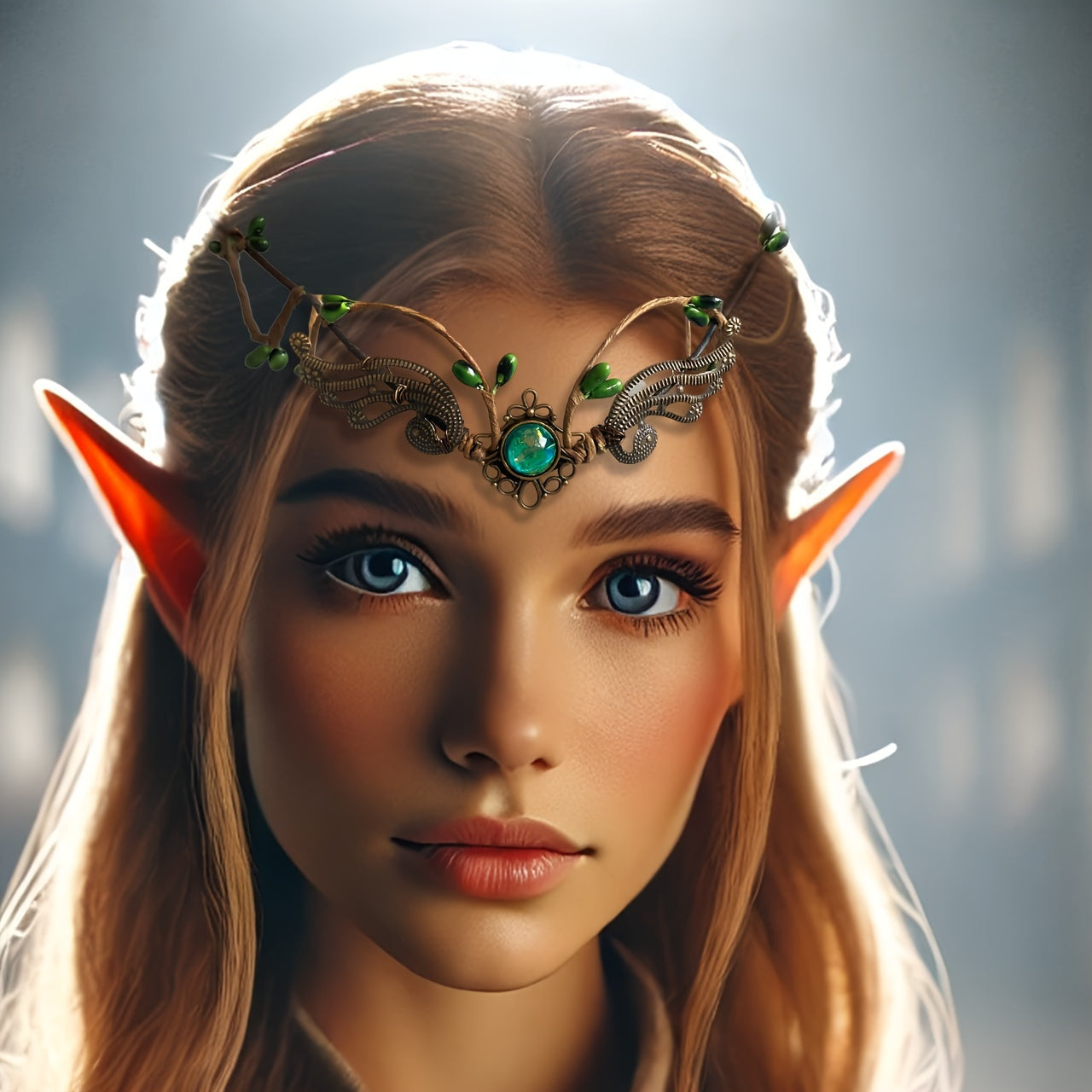 Vintage Elf Crown Headpiece with Faux Gemstones Medieval Witch Tiara for Halloween Cosplay