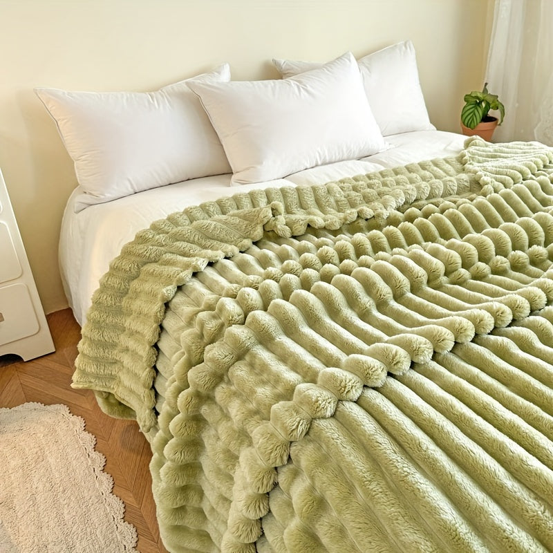 Manta de franela a rayas ligera rosa para sofá, cama, viajes, comodidad en todas las estaciones