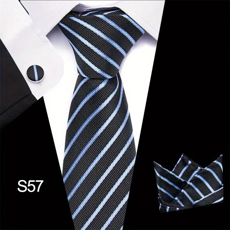 Men's Tie Set with Cufflinks and Square Scarf for Business Formal Wear