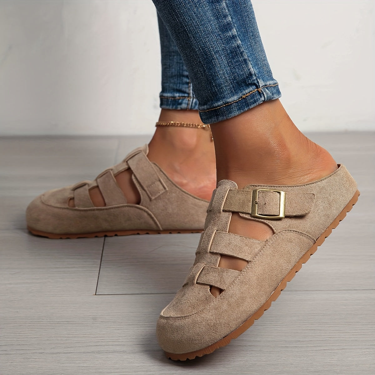 Women's Slip-On Mule Sandals Breathable Fabric Open-Toe Casual Summer