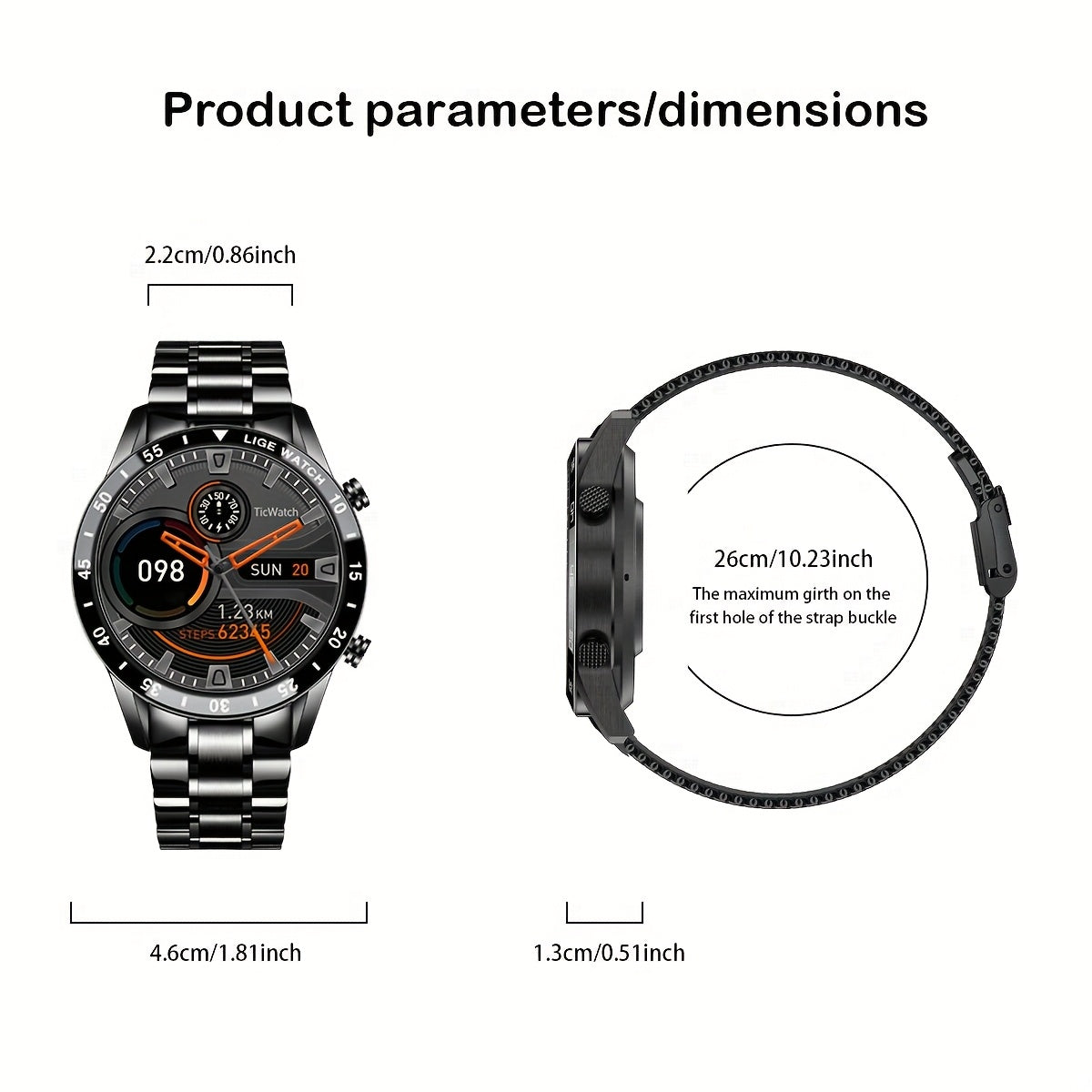 Men's Touch Screen Steel Band Waterproof Fitness Smartwatch for Sports and Activity