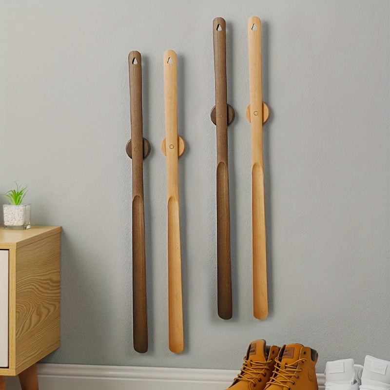 Unisex Solid Wood Shoe Horn with Long Handle for Elderly and Pregnant Women