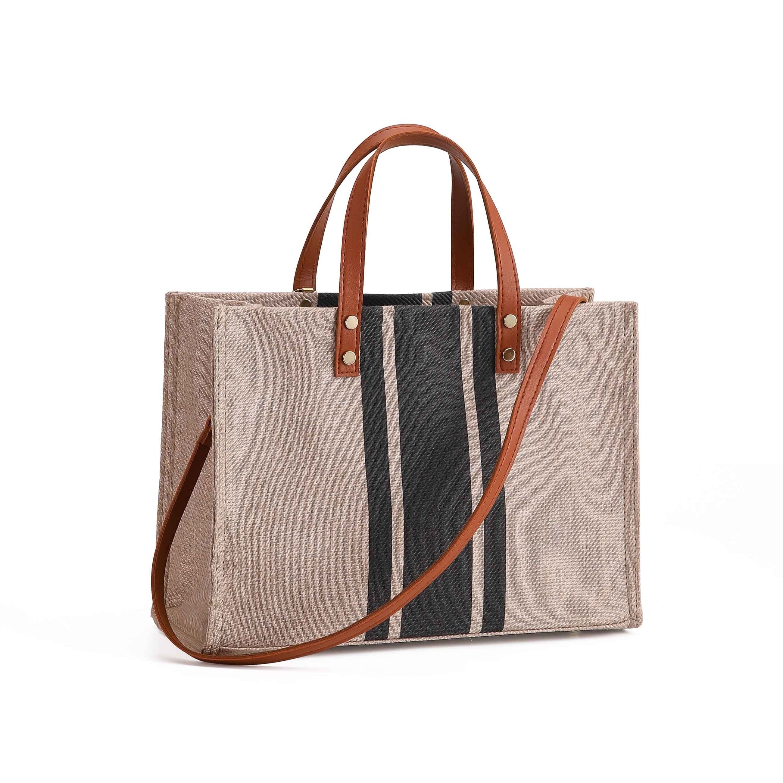 Women's Canvas Tote Bag Large Capacity Striped Polyester for Commuting