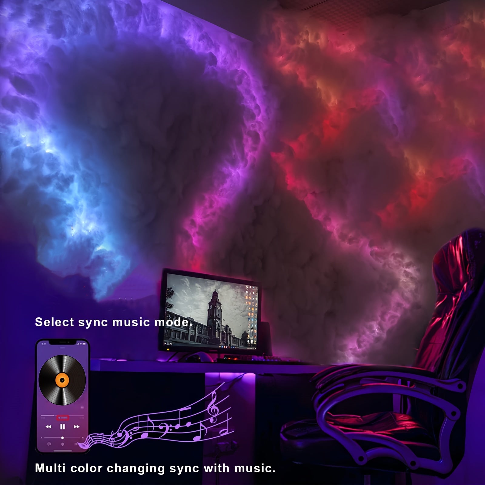 9.75m LED Cloud Light with 3D Thundercloud and Multi-Color Atmosphere for Gaming and Parties