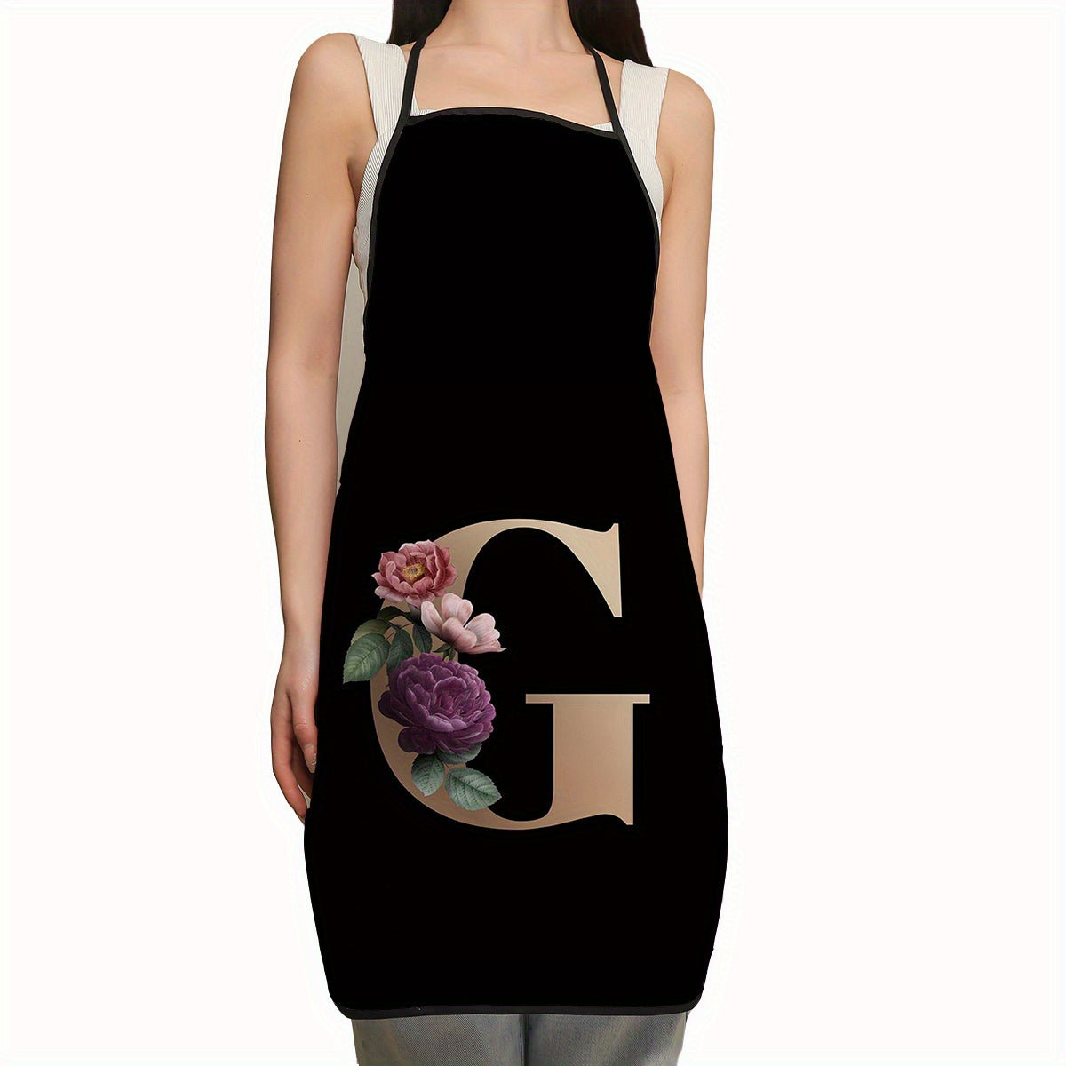 Polyester Apron with Adjustable Suspenders and Letter Flower Pattern for Restaurant Waiters and Chefs