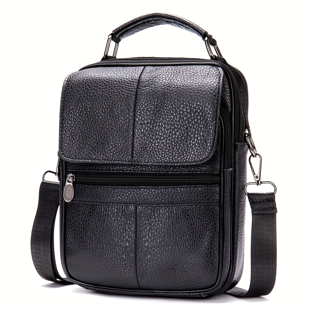 Genuine Leather Messenger Bag for Men Black Multi-Compartment Casual Business Travel