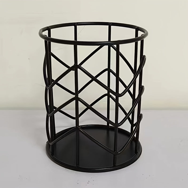 Golden Iron Makeup Brush Holder Rust Resistant Polished Finish Desktop Organizer