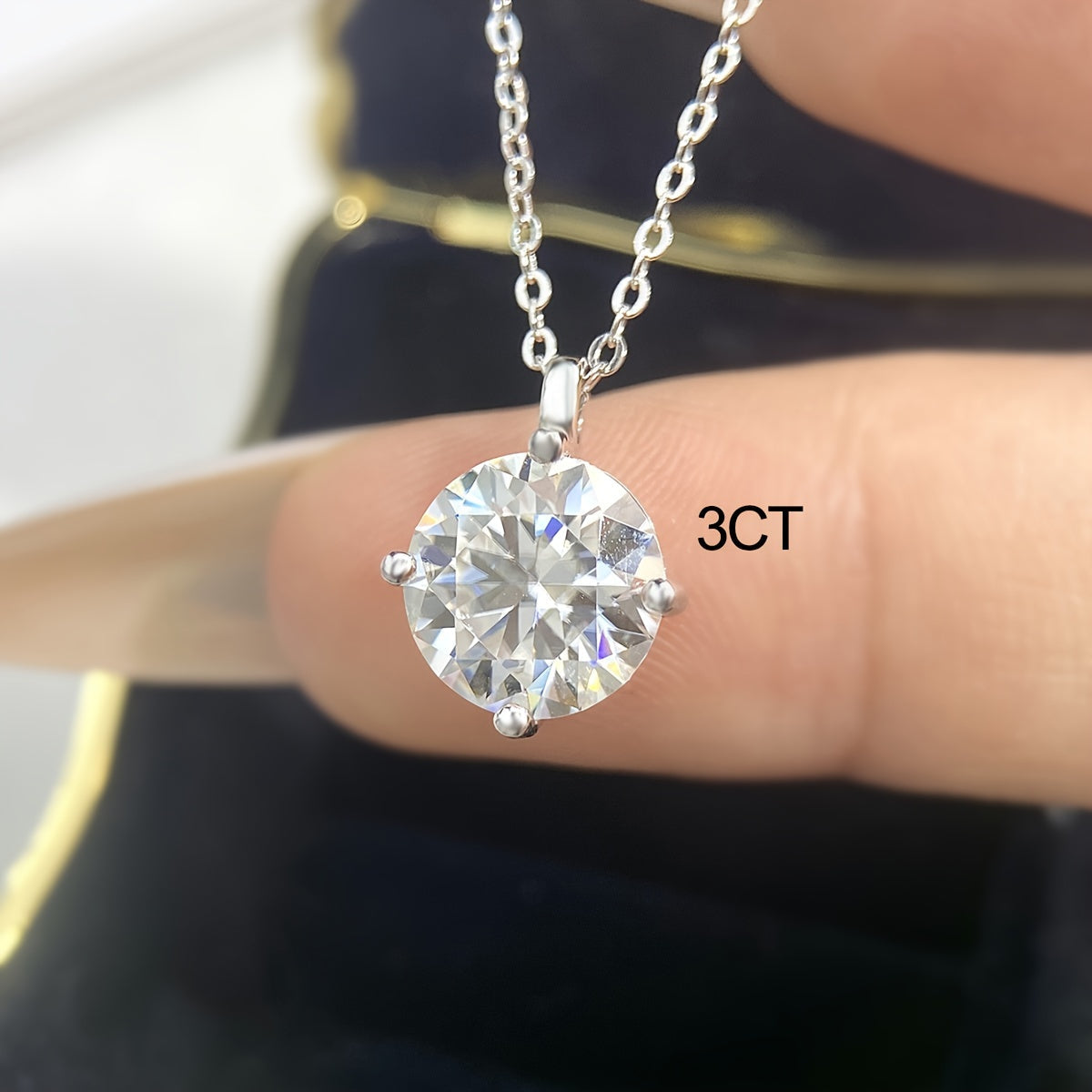 Sterling Silver Diamond Pendant Necklace 1/2/3 Carat Wedding Gift Jewelry