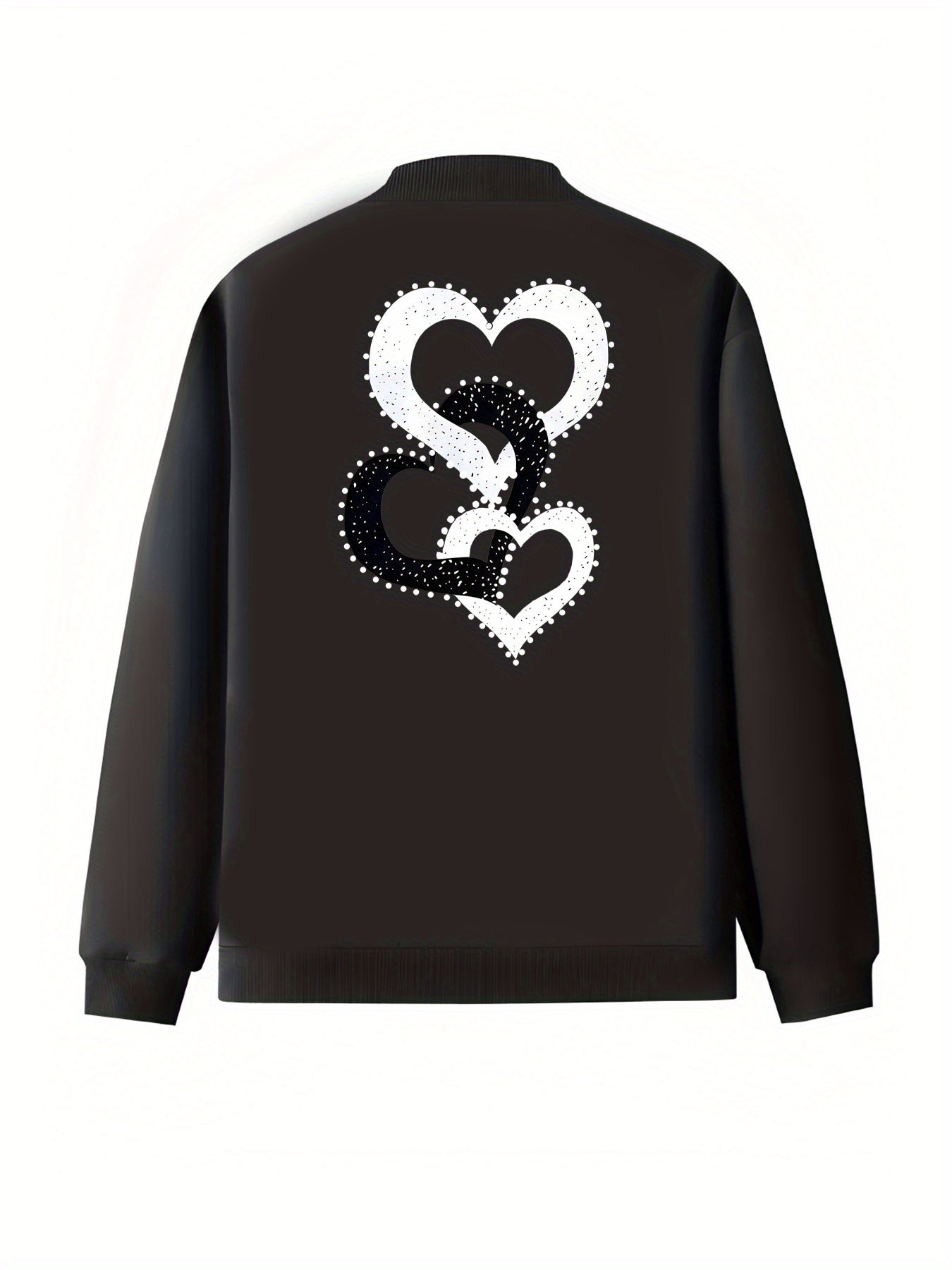 Women's Plus Size Casual Zip-Up Jacket With Heart Print Polyester Outerwear