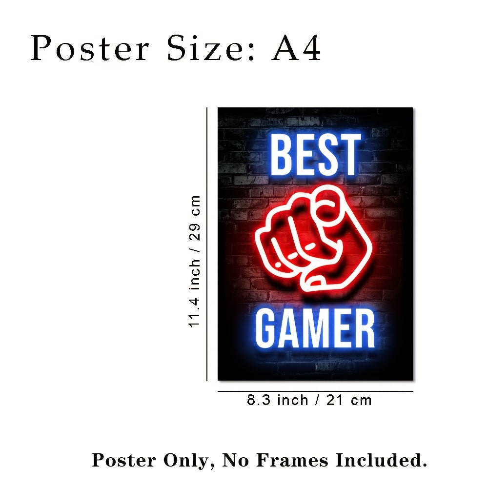 Juego de 6 posters de pared con citas de videojuegos de estilo neón moderno, tamaño A4 11.4x8.3 pulgadas, decoración para habitación