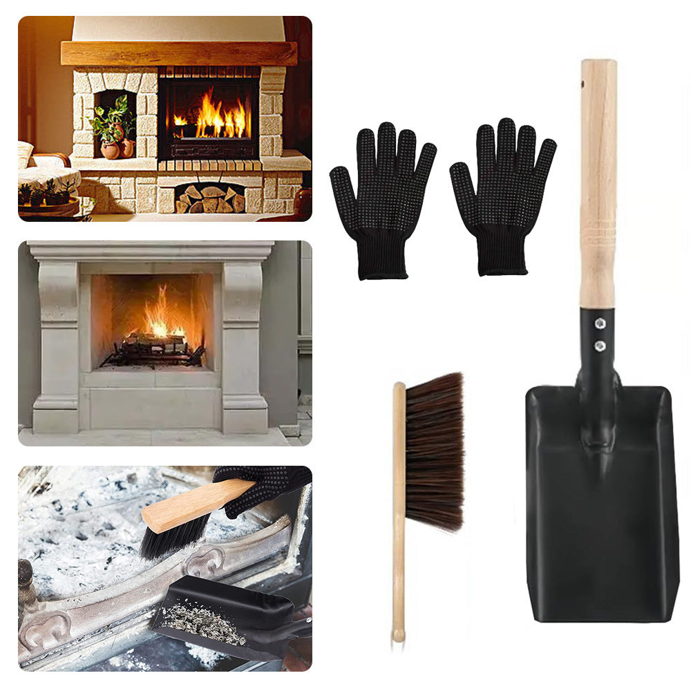 Fireplace and Chimney Cleaning Set Steel Ash Shovel Dustpan for Wood Burning Stoves