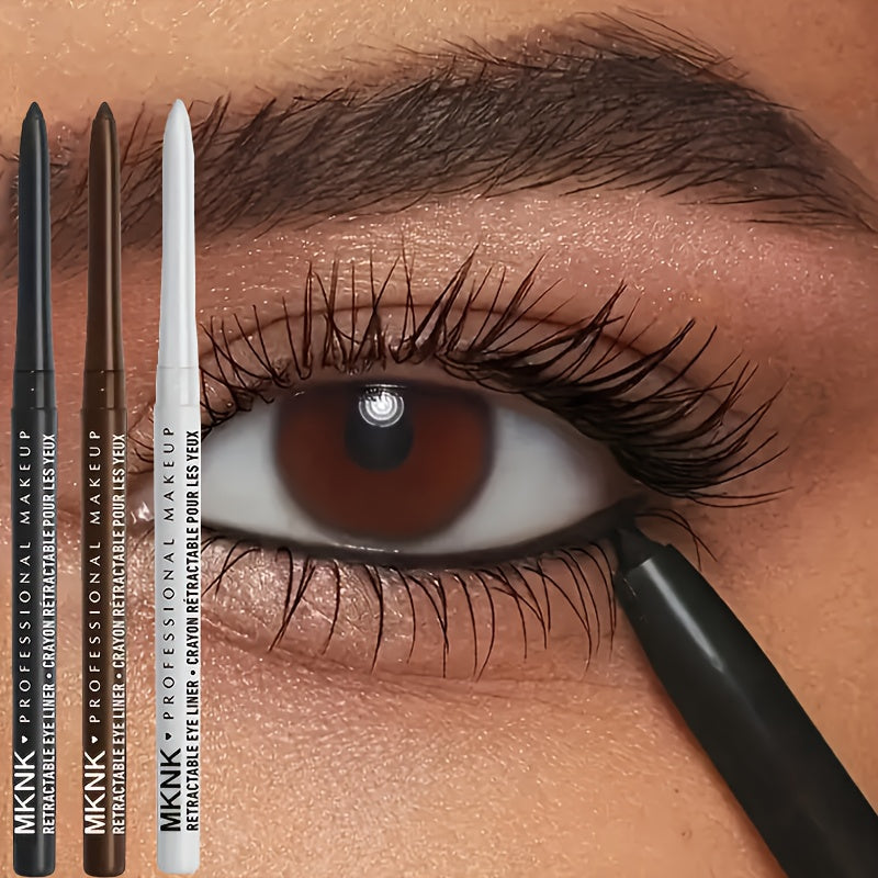 Women Waterproof Eyeliner Pencils 3-Pack Smudge-Proof Long-Lasting Brown Black White
