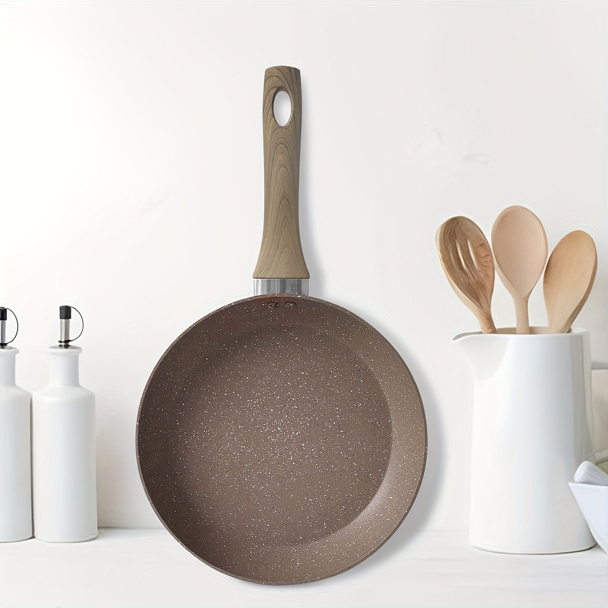 Non-Stick Aluminum Frying Pan with Wooden Handle Maifan Stone Coating Dishwasher Safe