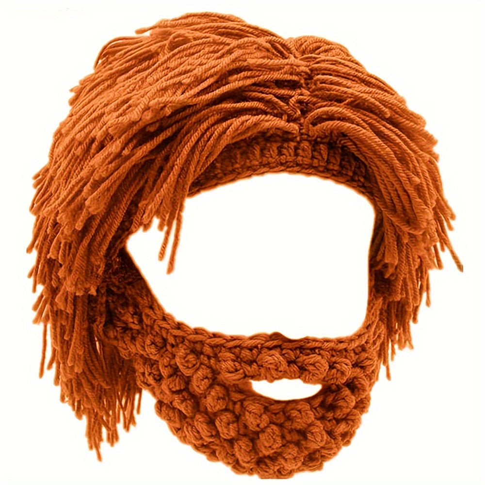Punk Style Beanie with Attached Straight Hair Wig and Knitted Beard for Parties and Holidays