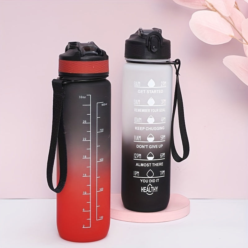 Botella de agua de 32oz con marcador de tiempo y color degradado para fitness y uso al aire libre