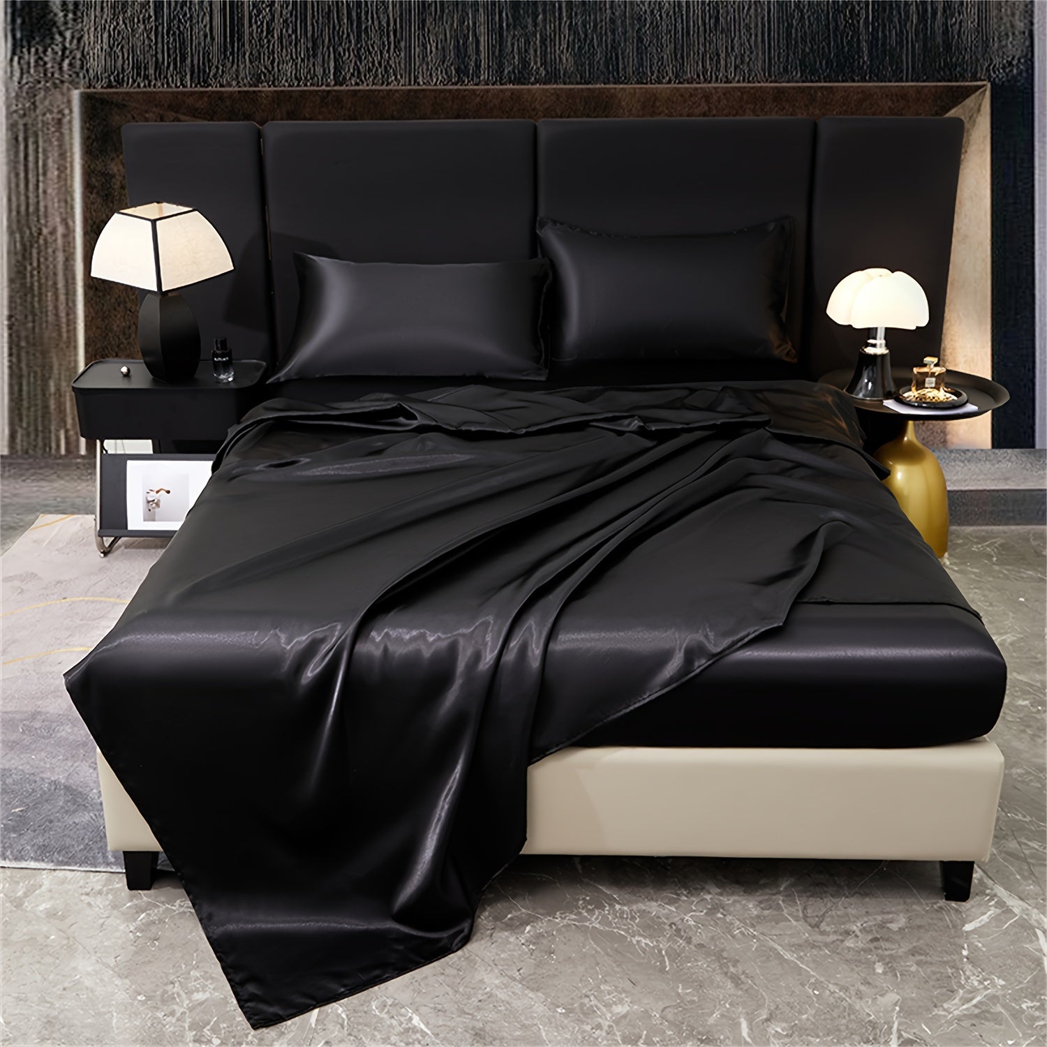 Silky Satin Bedding Set 4 Piece 80g Light Luxury Bed Linen with Fitted Sheet